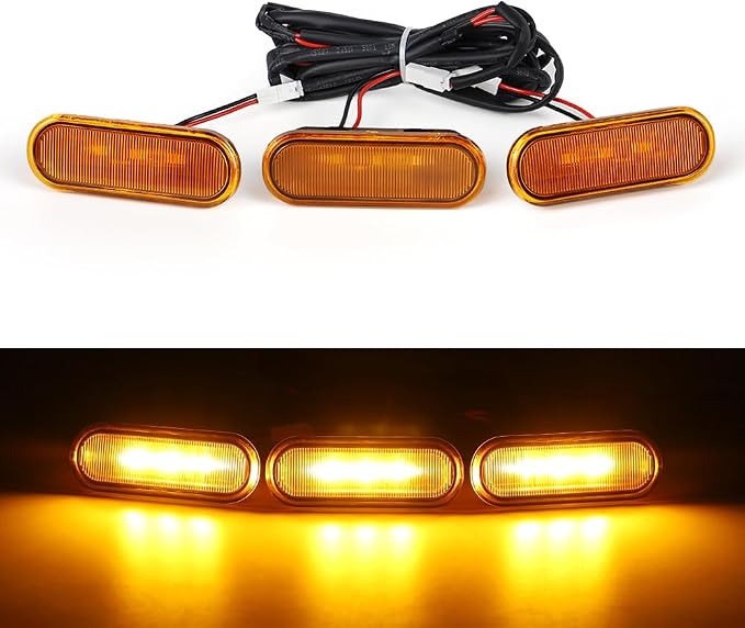 LED Grill Lights for Ford Bronco 2021 2022 2023 2024 2025 2/4-Door Badlands Wildtrak Everglades, Amber OEM Grille Lamps Kit Bronco Accessories(3 PCS)