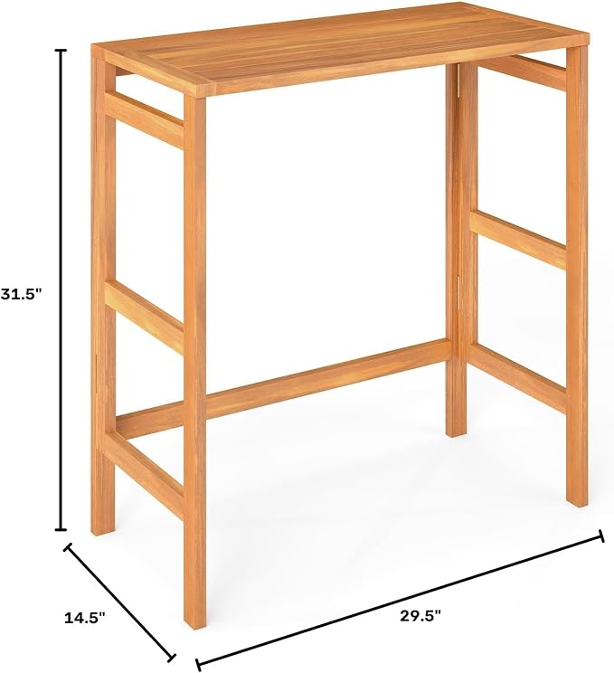 Tangkula Acacia Wood Outdoor Folding Bar Table, Patio Rectangle Counter Height Pub Table with Slatted Tabletop, for Balcony, Backyard Garden and Poolside