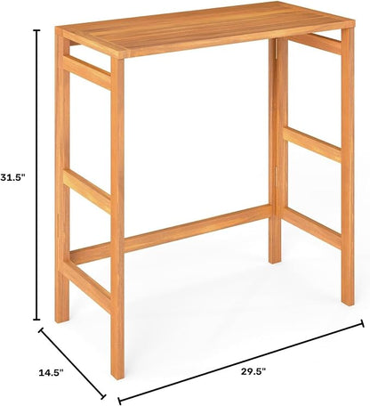 Tangkula Acacia Wood Outdoor Folding Bar Table, Patio Rectangle Counter Height Pub Table with Slatted Tabletop, for Balcony, Backyard Garden and Poolside