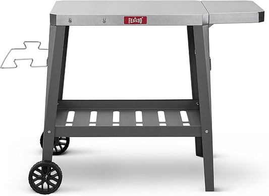 Feasto Grill Table with 31" x 19" Stainless Steel Top, Rolling Pizza Oven Stand with Foldable Extension Table, Outdoor Bar Cart for Compact Pizza Ovens & Griddles, Patio BBQ & Deck Parties, Gray