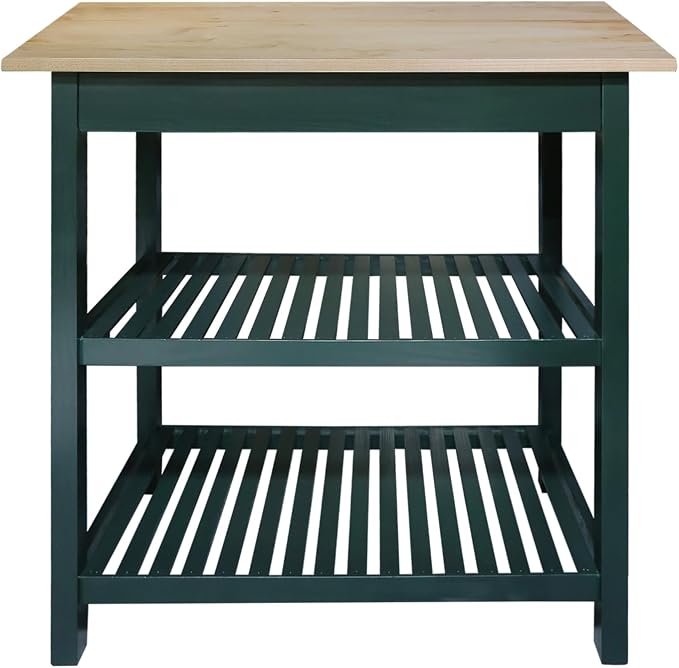 Kitchen Island with Solid Wood Top, Natural/Hunter Green