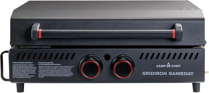 Gridiron Gameday 24" Portable Propane Grill – Flat Top Tabletop Griddle with Hinged Lid, 24,000 BTUs, Flamethrower Ignition, Dual Heat Zones, Adjustable Legs for Tailgating, Camping & Outdoor Cooking