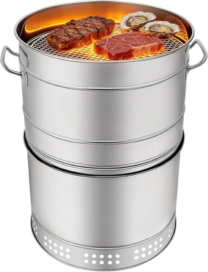 Large Portable Charcoal Grills, Stainless BBQ Grill Barrel for Outdoor Cooking, Portable Barbecue Grill Smoker for Camping, Backyard, Patio, Picnic, Hiking, Hanging Charcoal Oven with Lid