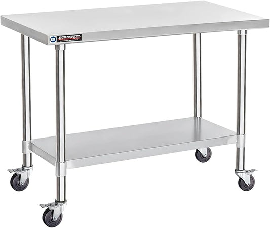 DuraSteel 24x48 NSF Stainless Steel Cart - Heavy Duty Food Prep Table with Undershelf - Rolling Kitchen Island on Wheels for Commercial Restaurant Kitchen, Garage, Outdoor Cooking, BBQ Grill, Counter