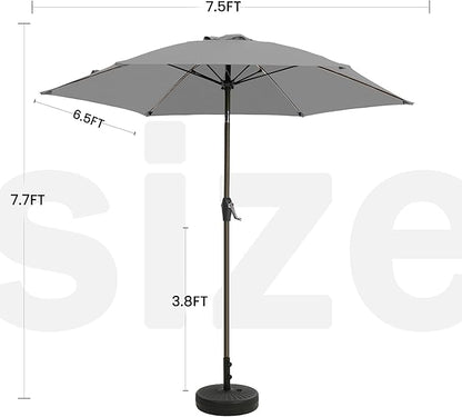 7.5FT Large Outdoor Patio Umbrella with Crank & Tilt - Durable Market Umbrella for Outdoor Patio with 6 Fiberglass Ribs for Poolside,Deck,Yard,Garden