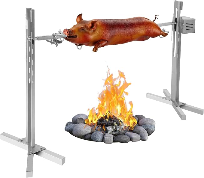 Electric Rotisserie Grill Kit, 90 lbs Capacity Pig Spit Rotisserie Grill Automatic 25W Motor Height Adjustable Universal Roaster Stand, Height Adjustable BBQ Rotisserie Kit