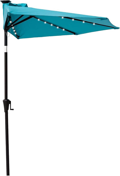 C-Hopetree 9 ft Half Round Outdoor Patio Market Wall Umbrella with Solar LED Lights and Tilt