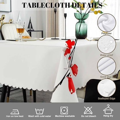 Swono Japanese Cherry Table Cloth Ink Painting Flower Blossom Cherry Pink Rectangle Tablecloth Picnic Table Cover BBQ Table Cloths Polyester for Kitchen 50x72 Inch