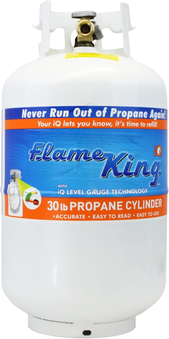 Flame King YSN330 30lb Steel Propane Tank Cylinder with Gauge and OPD Valve for Grills and BBQs, Camping, Fishing, & Outdoor Activities, White
