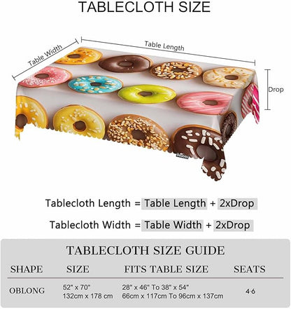 Decorative Rectangle Tablecloth 52"X70" Donuts, Colorful Glazed Donuts Wrinkle Free Table Cover Picnic Table Cloths for Parties Weddings Kitchen Dinner Tablecloth