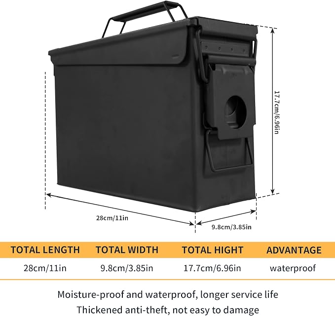 GUGULUZA Metal Ammo Can 30 50 Cal, Waterproof Airtight Ammo Containers Case | Heavy-Duty Ammunition Storage Case Military Container, Lockable Box w/Flip Top for Long-Term Storage Bullet, 30Cal and 50 Cal