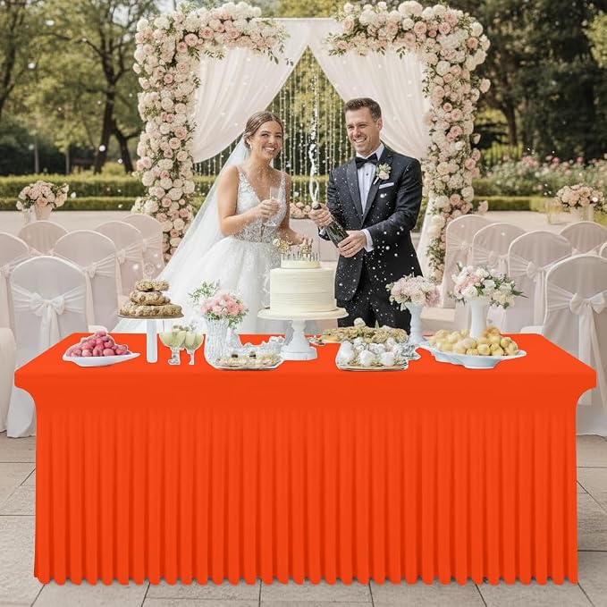 Smiry Spandex Elastic Fitted Table Cloth Skirt for 6FT Rectangle Table | Stretch Washable Table Cloth, Banquet Table Cover for Wedding, Party, Indoor & Trade Shows, (Orange, 72Lx30Wx30H)