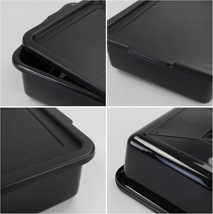 Pack of 3 Food Service Bus/Utility Tote Box with Lid, 13 L | Plastic Restaurant Dish Tub, Black Stackable Storage Bins for Restaurant Kitchen, Catering, and Cleaning Supplies