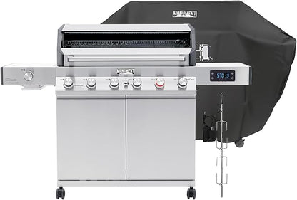Monument Grills 6+1 Burner Smart Tech Propane Gas Grill, Denali 605Pro Stainless Steel Grill 78,000 BTU Outdoor Patio Barbecue Grill with Side Sear Burner, Knob Control, Cover and Rotisserie Kit