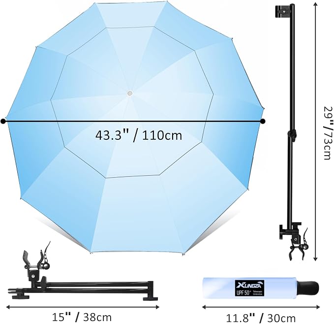 XLINGZA UPF 50+ Beach Umbrella with Adjustable Universal Clamp