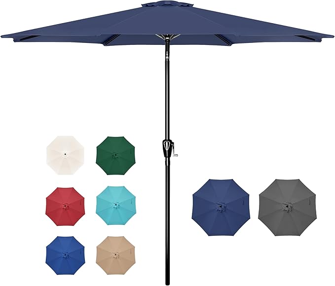 YSSOA 9' Patio Umbrella Outdoor Table Market Yard Umbrella with 8 Sturdy Ribs, Dark Blue
