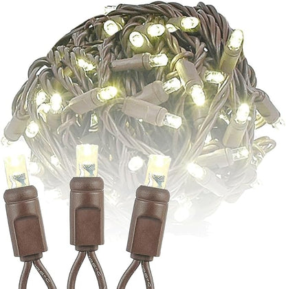 Novelty Lights 50ft Warm White Christmas String Lights, Brown Wire | UL Listed IP55 Commercial Grade Xmas Lights for Outdoor & Indoor, 100 LED, 6" Spacing, Dimmable, Connectable, Flicker Free