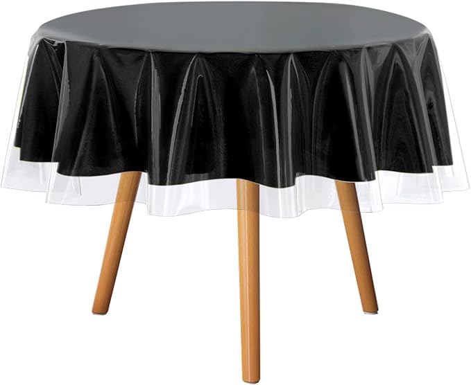 sancua Clear Plastic Table Cover Protector Vinyl Round Tablecloth 70 Inch | Waterproof PVC Rectangle Table Cloth, Oil Spill Proof Wipe Clean, For Dining Tables, Parties & Camping, Crystal Clear