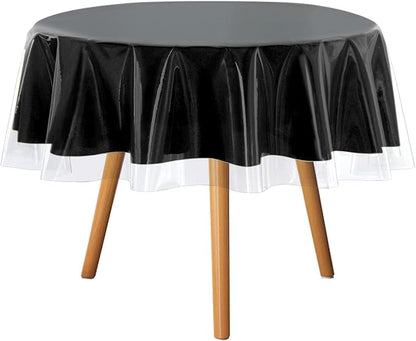 sancua Clear Plastic Table Cover Protector Vinyl Round Tablecloth 70 Inch | Waterproof PVC Rectangle Table Cloth, Oil Spill Proof Wipe Clean, For Dining Tables, Parties & Camping, Crystal Clear