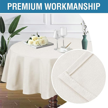 H.VERSAILTEX Linen Textured Table Cloths Round 70 Inch Premium Solid Tablecloth Spill-Proof Waterproof Table Cover for Dining Buffet Feature Extra Soft and Thick Fabric Wrinkle Free, Beige