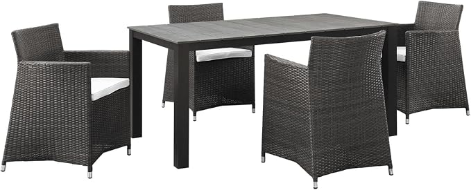 Modway Junction 5 Piece Outdoor Patio Dining Set, 81.8" x 109" x 32", Brown White