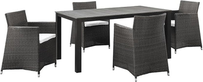 Modway Junction 5 Piece Outdoor Patio Dining Set, 81.8" x 109" x 32", Brown White