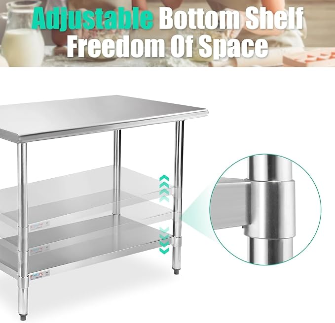 STABLEINK Stainless Steel Table with Undershelf 36x30 Inches 3ft for Prep | NSF Certified Heavy Duty Metal Work Table Workbench for Commercial Kitchen Restaurant Hotel Laundry Garage Chef Homemaker