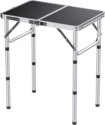 GARLLEN 2ft Folding Camping Table Max Capacity 66lbs, 3-Height Adjustable Picnic Table with MDF Tabletop, Lightweight Aluminum Folding Outdoor Tables for Grill, Travel, Picnic, 22.8" L x 15.7" W