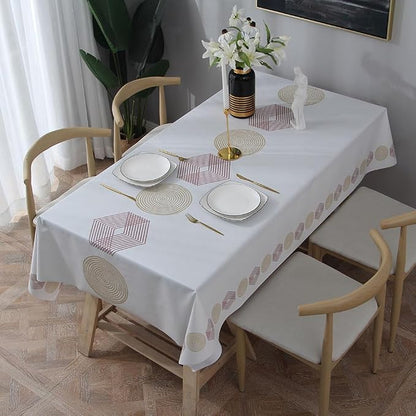 Wipeable Waterproof Tablecloth Vinyl Tablecloths for Rectangle Tables Heavy Duty PVC Tablecloth for Kitchen Dining Table(Geometry-2, 54'' x 108'')
