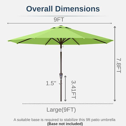 9ft Patio Umbrella with Push Button Tilt and Crank,Outdoor Market Table Umbrella UV Protection 8 Sturdy Ribs for Backyard,Garden,Pool,Deck(Apple Green)