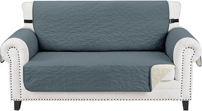 CUCRAF Non Slip Quilted Sofa Cover, Water Resistant Slipcover Furniture Protector for 2 Cushion Sofa Pet Friendly, Washable Couch Cover with Adjustable Elastic Straps (Medium Loveseat, Dark Gray)