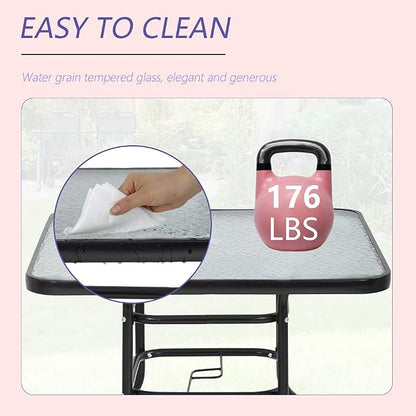 FDW | 34" Outdoor Patio Table with Tempered Glass | Square Coffee Table | with Round Edges, Umbrella Hole | 176 Max Load | Easy to Clean and Assemble | For Homes, Porch, Cafes, Poolside, Beach