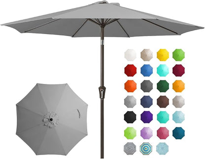 JEAREY 9FT Outdoor Patio Umbrella, Market Umbrella, Light Gray | Outdoor Table Umbrellas with 8 Sturdy， Tilt & Crank UV Protection Waterproof for Garden, Deck, Backyard, Pool