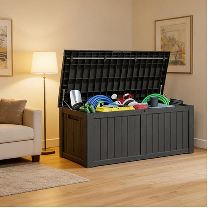 FEFLO 120 Gallon Waterproof Resin Outdoor Storage Box, Lockable & UV Resistant Patio Deck Boxes, Outside Storage for Patio Cushions, Pool Toys, Garden Tools & Package Delivery, Black