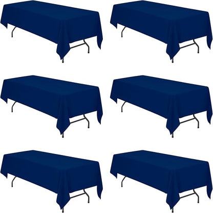 BRILLMAX 6 Pack Navy Blue Tablecloths 60x126 Inch for 8ft Rectangle Tables | 150 GSM Polyester Fabric, 15" Standard Drop, Water, Stain & Wrinkle Resistant Cloth Cover for Wedding Reception Banquet Party