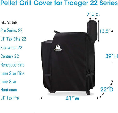 Grill Cover for Traeger Pro 22 Series Wood Pellet Grill, Heavy Duty Waterproof BBQ Accessories for Traeger 22 Series, Outdoor Full Length Smoker Cover