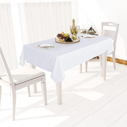 sancua Waterproof Rectangle Vinyl Tablecloth Table Cloth 52x108 Inch, White | 100% Oil Spill Proof, PVC Material, Wipe Clean Table Cover for Dining Tables, Buffet Parties and Camping