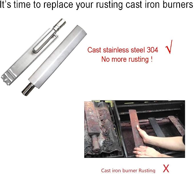 𝙐𝙥𝙜𝙧𝙖𝙙𝙚𝙙 1PC Heavy Duty Cast Stainless Steel BBQ Grill Burners 16" Replacement Parts for Premium Gas Grills from Bull Cal Flame Aussie Blaze CharBroil NEXGRILL Thermos Turbo Jenn Air