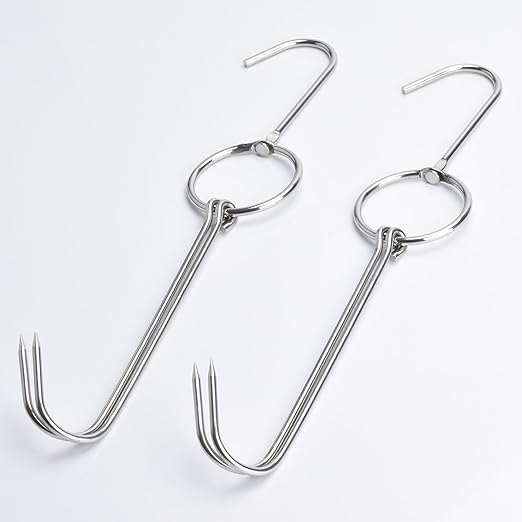 Alele Meat Hooks Butcher Hook 12.5inch Double Hooks Processing Meat Hook Stainless Steel Rotary Device Slaughtering Barbecue