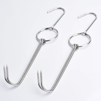 Alele Meat Hooks Butcher Hook 12.5inch Double Hooks Processing Meat Hook Stainless Steel Rotary Device Slaughtering Barbecue