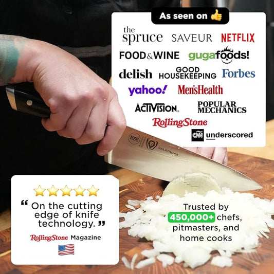 Dalstrong 8" Chef Knife — Forged High-Carbon German Steel, Full-Tang, Hand-Polished 16–18° Edge — Gladiator Series ELITE For Daily Home Cooking, BBQ Prep & Professional Kitchens — G-10, NSF
