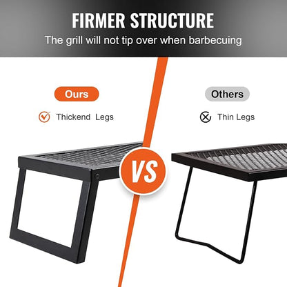 VEVOR Folding Campfire Grill, 18" Portable Camping Grates Over Fire Pit, Heavy Duty Steel Mesh Grate, Camp Fire Cooking Equipment with Legs Carrying Bag, Grilling Rack for Outdoor Open Flame Cooking