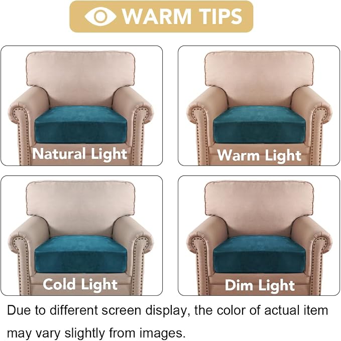 H.VERSAILTEX Velvet Stretch Couch Cushion Cover Plush Cushion Slipcover for Chair Cushion Furniture Protector Seat Cushion Sofa Cover (1 Piece Armchair Cushion Covers, Deep Teal)