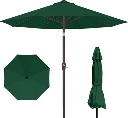 Kingdura 9FT Outdoor Patio Umbrella, Round Market Table Umbrella with Push‑Button Tilt and Crank Lift, 8 Sturdy Metal Ribs, UV50+ Protection Canopy for Backyard, Lawn, Deck, Poolside, Garden (Dark green)