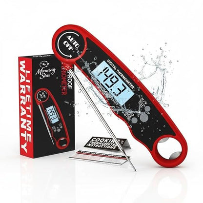 Meat Thermometer Digital Instant Read for Cooking and Grilling, Waterproof Food Thermometer with Backlight, Foldable Probe, Auto Off, Magnet, Bottle Opener, Built-in Bottle Opener & Fridge Magnet