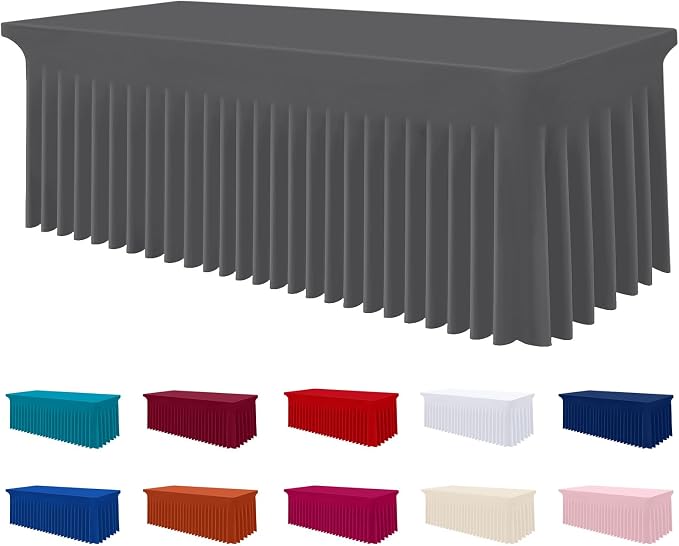 Smiry Spandex Elastic Fitted Table Cloth Skirt for 6FT Rectangle Table | Stretch Washable Table Cloth, Banquet Table Cover for Wedding, Party, Indoor & Trade Shows, (Dark Grey, 72Lx30Wx30H)