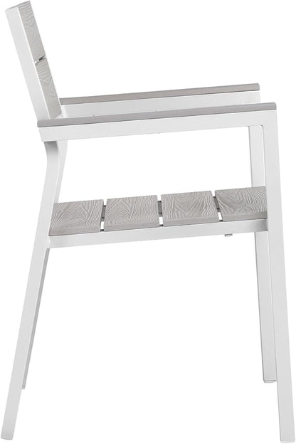 modway Maine 5-Piece Aluminum Dining Table And Chair Outdoor Patio Set in White Light Gray