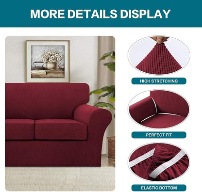 Turquoize 4 Piece Sofa Covers For 3 Cushion Couch Sofa Slipcover Soft Couch Cover For Dogs-Washable Sofa Furniture Covers With 3 Individual Large Cushion Covers Feature Thick Fabric(XL Sofa, Burgundy)