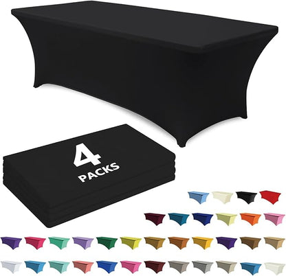 ABCCANOPY 4-Pack 6FT Spandex Table Covers, Stretch Fitted Tablecloth, Black | Rectangular Tight, Fitted, Washable and Wrinkle Resistant Table Protector for Wedding, Banquet,Birthday, Party, Event