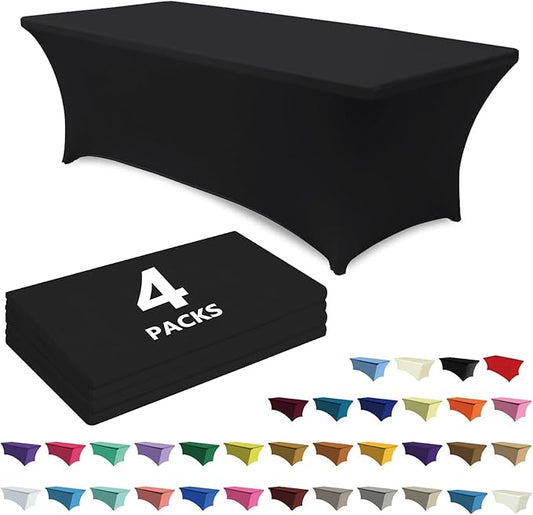 ABCCANOPY 4-Pack 6FT Spandex Table Covers, Stretch Fitted Tablecloth, Black | Rectangular Tight, Fitted, Washable and Wrinkle Resistant Table Protector for Wedding, Banquet,Birthday, Party, Event